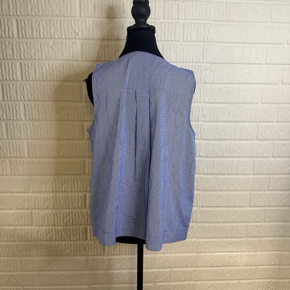 CeCe Gingham Blue Tie Top Boxy M Grandma Core Sleeveless Preppy Pleated Cotton - Picture 3 of 5